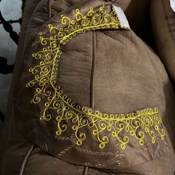 Women's Kirat Brown/ Green Special Occasion Dress, Coat, and Headpiece. - Picture 14 of 16